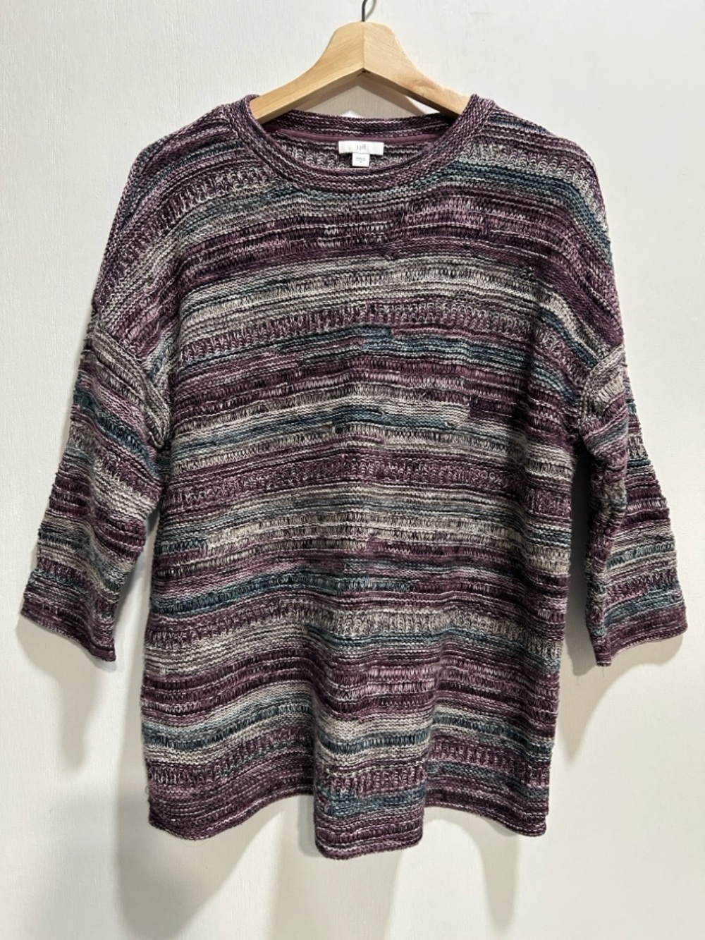 J.Jill Womens Striped Crewneck crocheted Kit Sweater Plum Multi Sz Md